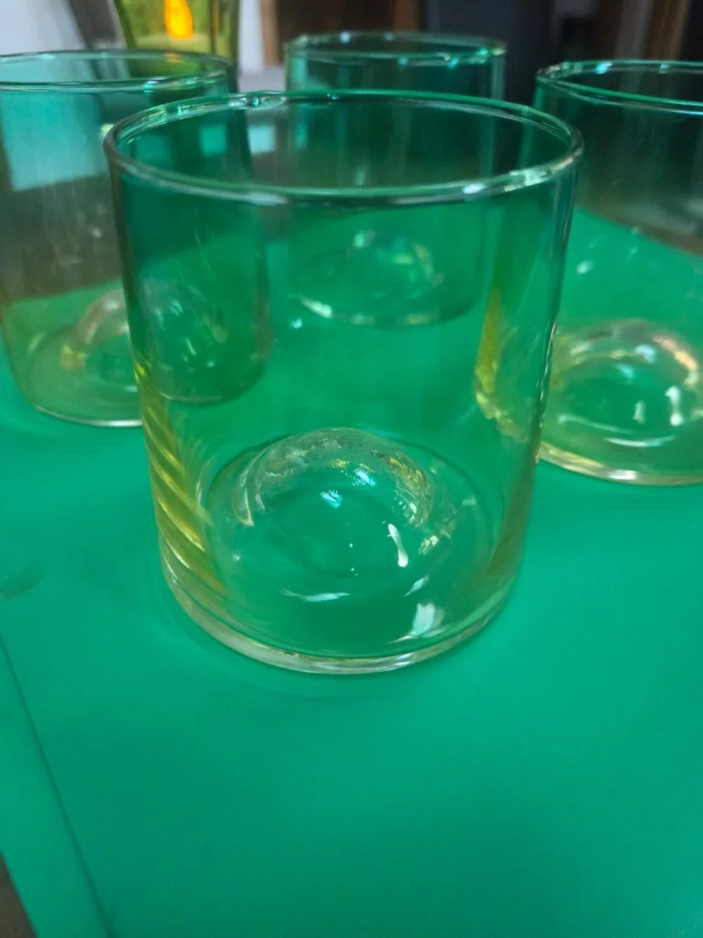 gradient design drinkware set of four glasses ombre sea green amber color